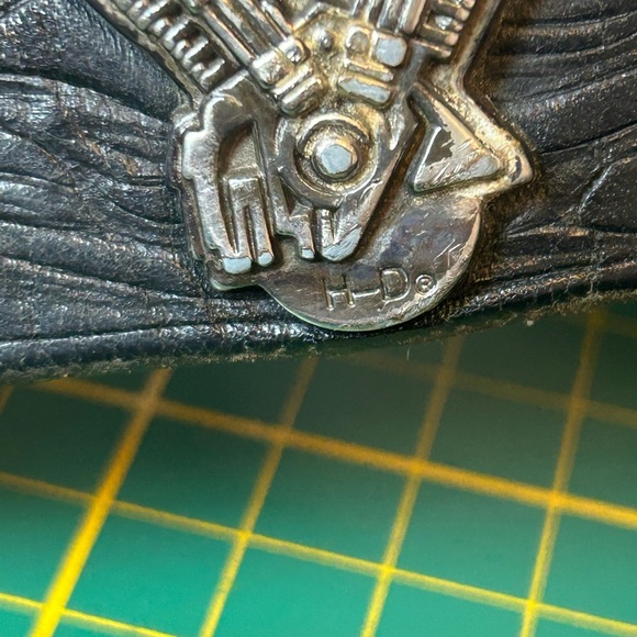 Rare Vintage Harley Davidson silver engine studded flame embossed leather belt - Picture 4 of 15